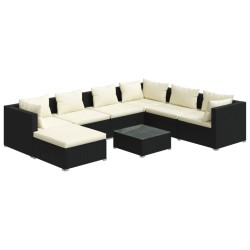vidaXL 8-tlg. Garten-Lounge-Set mit Kissen Poly Rattan Schwarz
