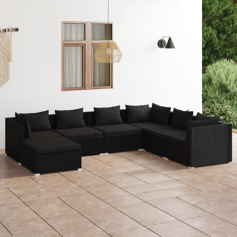 vidaXL 7-tlg. Garten-Lounge-Set mit Kissen Poly Rattan Schwarz vidaXL 7-tlg. Garten-Lounge-Set mit Kissen Poly Rattan Schwarz