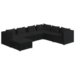 vidaXL 7-tlg. Garten-Lounge-Set mit Kissen Poly Rattan Schwarz