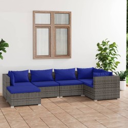 vidaXL 6-tlg. Garten-Lounge-Set mit Kissen Poly Rattan Grau