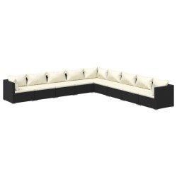 vidaXL 9-tlg. Garten-Lounge-Set mit Kissen Poly Rattan Schwarz