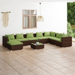 vidaXL 9-tlg. Garten-Lounge-Set mit Kissen Poly Rattan Braun