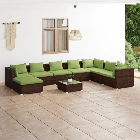 vidaXL 9-tlg. Garten-Lounge-Set mit Kissen Poly Rattan Braun