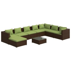 vidaXL 9-tlg. Garten-Lounge-Set mit Kissen Poly Rattan Braun