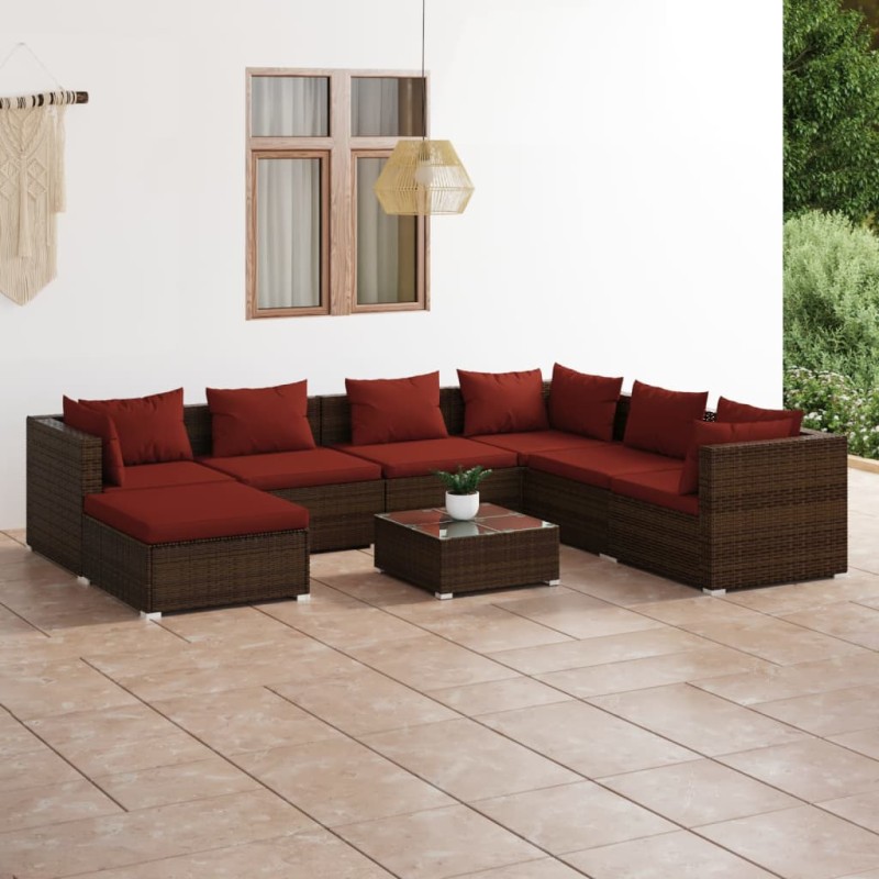 vidaXL 8-tlg. Garten-Lounge-Set mit Kissen Poly Rattan Braun vidaXL 8-tlg. Garten-Lounge-Set mit Kissen Poly Rattan Braun