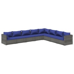 vidaXL 8-tlg. Garten-Lounge-Set mit Kissen Poly Rattan Grau