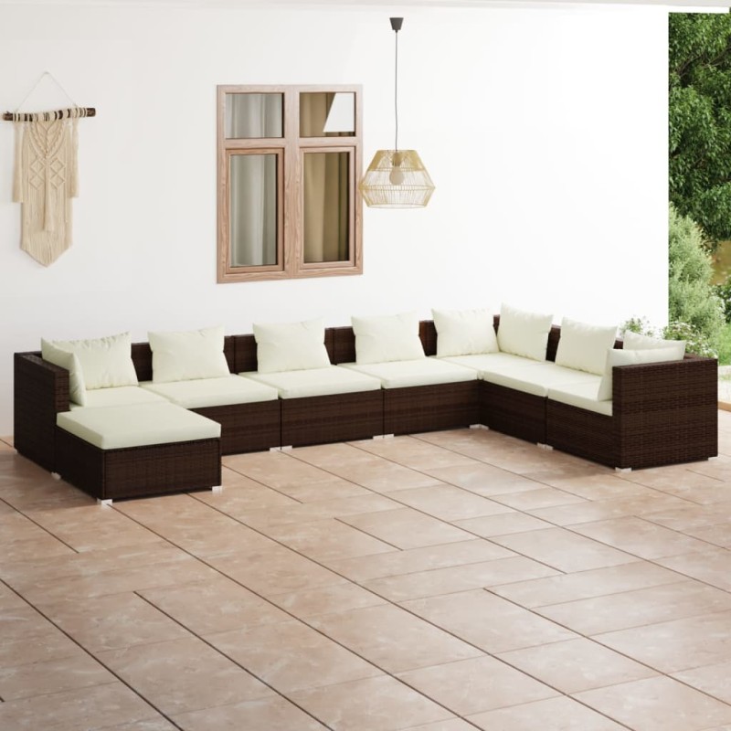 vidaXL 8-tlg. Garten-Lounge-Set mit Kissen Poly Rattan Braun vidaXL 8-tlg. Garten-Lounge-Set mit Kissen Poly Rattan Braun
