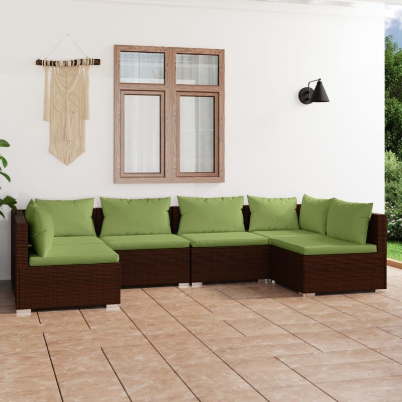 vidaXL 6-tlg. Garten-Lounge-Set mit Kissen Poly Rattan Braun vidaXL 6-tlg. Garten-Lounge-Set mit Kissen Poly Rattan Braun
