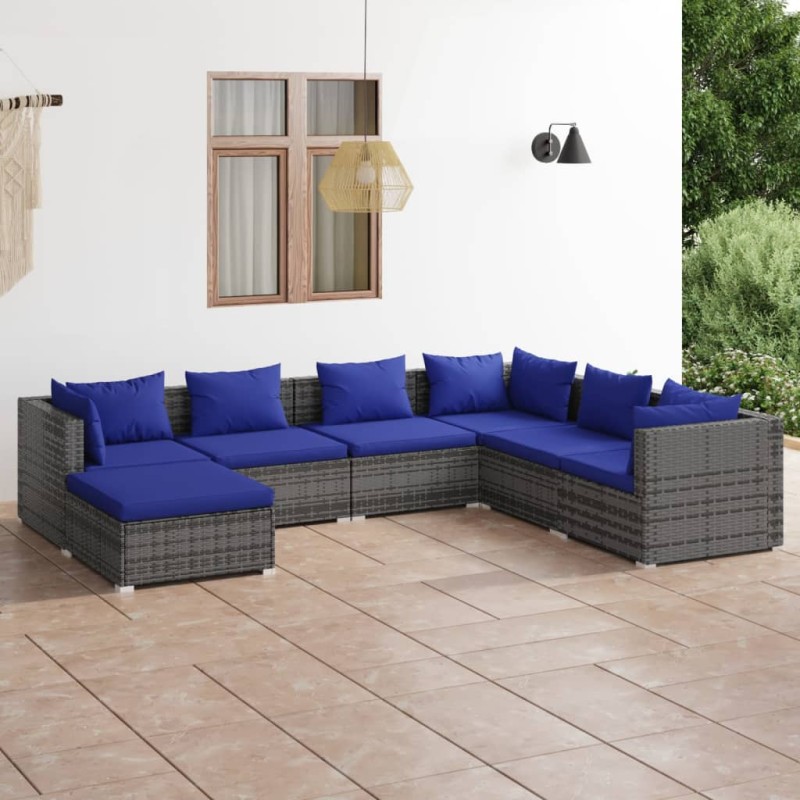 vidaXL 7-tlg. Garten-Lounge-Set mit Kissen Poly Rattan Grau vidaXL 7-tlg. Garten-Lounge-Set mit Kissen Poly Rattan Grau