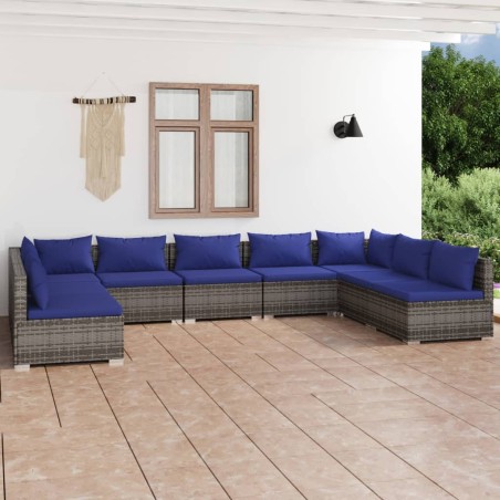 vidaXL 9-tlg. Garten-Lounge-Set mit Kissen Poly Rattan Grau