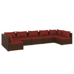 vidaXL 7-tlg. Garten-Lounge-Set mit Kissen Poly Rattan Braun