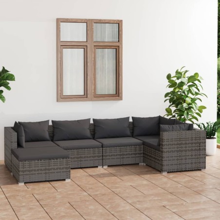 vidaXL 6-tlg. Garten-Lounge-Set mit Kissen Poly Rattan Grau
