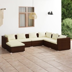vidaXL 7-tlg. Garten-Lounge-Set mit Kissen Poly Rattan Braun