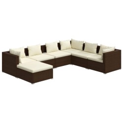 vidaXL 7-tlg. Garten-Lounge-Set mit Kissen Poly Rattan Braun