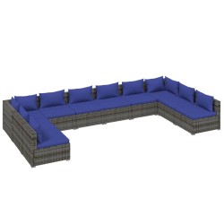 vidaXL 10-tlg. Garten-Lounge-Set mit Kissen Poly Rattan Grau
