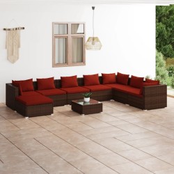 vidaXL 9-tlg. Garten-Lounge-Set mit Kissen Poly Rattan Braun