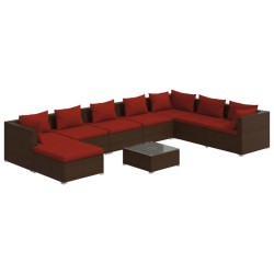 vidaXL 9-tlg. Garten-Lounge-Set mit Kissen Poly Rattan Braun