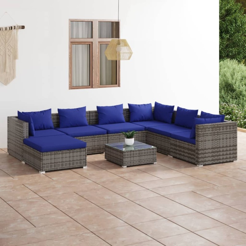 vidaXL 8-tlg. Garten-Lounge-Set mit Kissen Poly Rattan Grau vidaXL 8-tlg. Garten-Lounge-Set mit Kissen Poly Rattan Grau