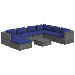 vidaXL 8-tlg. Garten-Lounge-Set mit Kissen Poly Rattan Grau