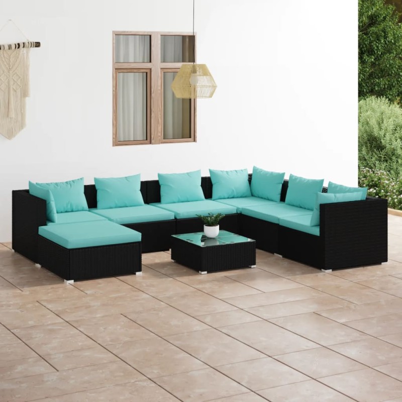 vidaXL 8-tlg. Garten-Lounge-Set mit Kissen Poly Rattan Schwarz vidaXL 8-tlg. Garten-Lounge-Set mit Kissen Poly Rattan Schwarz