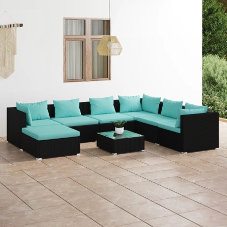 vidaXL 8-tlg. Garten-Lounge-Set mit Kissen Poly Rattan Schwarz
