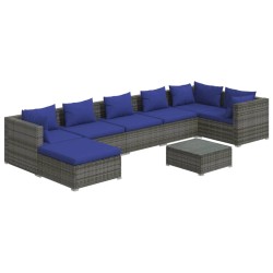 vidaXL 8-tlg. Garten-Lounge-Set mit Kissen Poly Rattan Grau