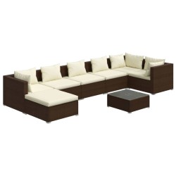 vidaXL 8-tlg. Garten-Lounge-Set mit Kissen Poly Rattan Braun