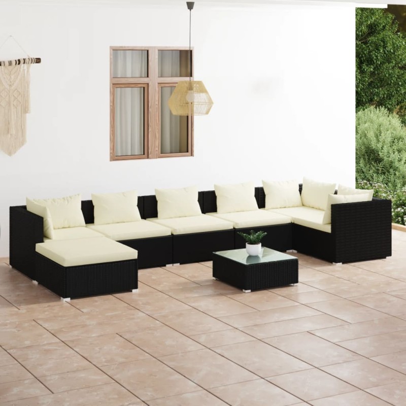 vidaXL 8-tlg. Garten-Lounge-Set mit Kissen Poly Rattan Schwarz vidaXL 8-tlg. Garten-Lounge-Set mit Kissen Poly Rattan Schwarz