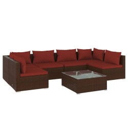 vidaXL 7-tlg. Garten-Lounge-Set mit Kissen Poly Rattan Braun