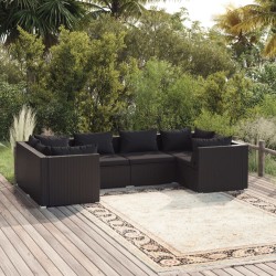 vidaXL 6-tlg. Garten-Lounge-Set mit Kissen Poly Rattan Schwarz