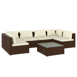 vidaXL 7-tlg. Garten-Lounge-Set mit Kissen Poly Rattan Braun