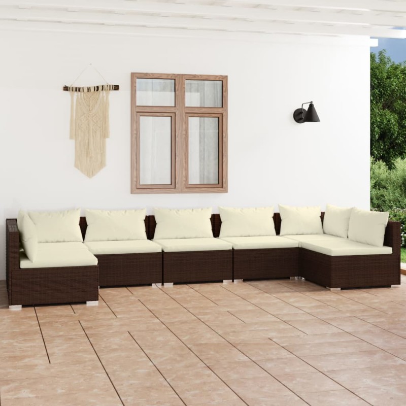vidaXL 7-tlg. Garten-Lounge-Set mit Kissen Poly Rattan Braun vidaXL 7-tlg. Garten-Lounge-Set mit Kissen Poly Rattan Braun