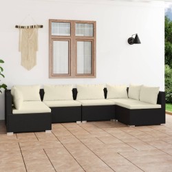 vidaXL 6-tlg. Garten-Lounge-Set mit Kissen Poly Rattan Schwarz