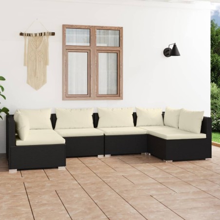 vidaXL 6-tlg. Garten-Lounge-Set mit Kissen Poly Rattan Schwarz