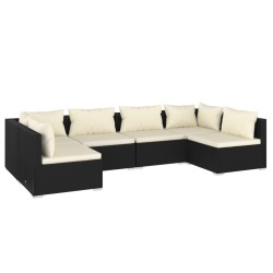vidaXL 6-tlg. Garten-Lounge-Set mit Kissen Poly Rattan Schwarz