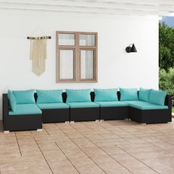 vidaXL 7-tlg. Garten-Lounge-Set mit Kissen Poly Rattan Schwarz