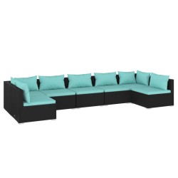 vidaXL 7-tlg. Garten-Lounge-Set mit Kissen Poly Rattan Schwarz