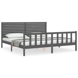 Massivholzbett mit Kopfteil Grau 200x200 cm