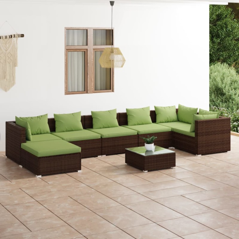 vidaXL 8-tlg. Garten-Lounge-Set mit Kissen Poly Rattan Braun vidaXL 8-tlg. Garten-Lounge-Set mit Kissen Poly Rattan Braun