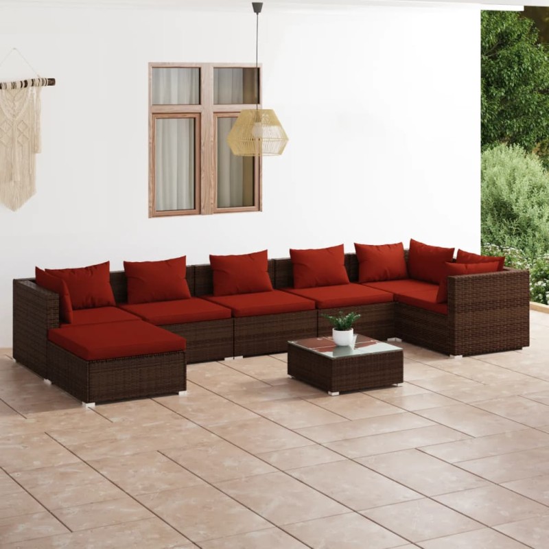 vidaXL 8-tlg. Garten-Lounge-Set mit Kissen Poly Rattan Braun vidaXL 8-tlg. Garten-Lounge-Set mit Kissen Poly Rattan Braun