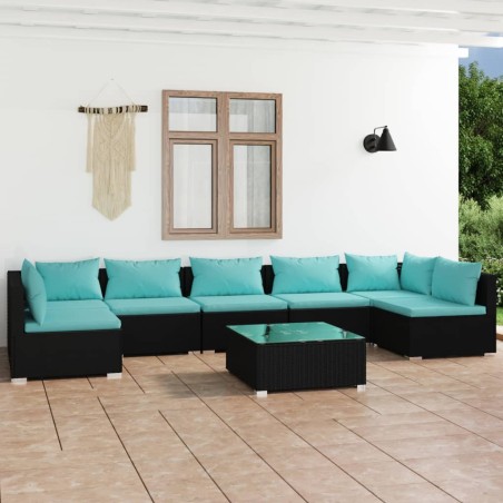 vidaXL 8-tlg. Garten-Lounge-Set mit Kissen Poly Rattan Schwarz
