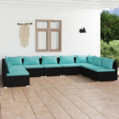 vidaXL 9-tlg. Garten-Lounge-Set mit Kissen Poly Rattan Schwarz