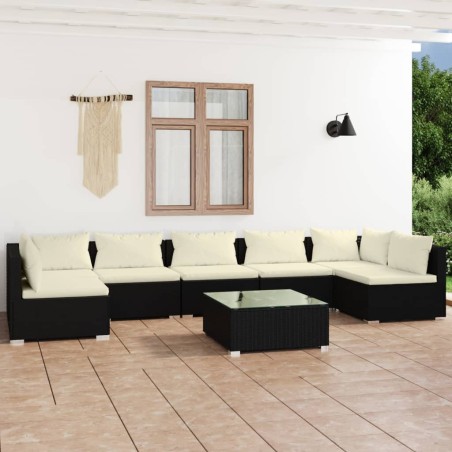 vidaXL 8-tlg. Garten-Lounge-Set mit Kissen Poly Rattan Schwarz