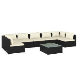 vidaXL 8-tlg. Garten-Lounge-Set mit Kissen Poly Rattan Schwarz