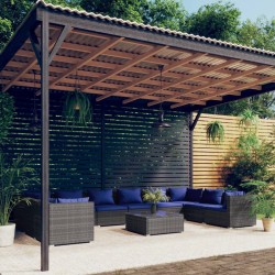 vidaXL 11-tlg. Garten-Lounge-Set mit Kissen Poly Rattan Grau