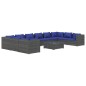 vidaXL 11-tlg. Garten-Lounge-Set mit Kissen Poly Rattan Grau vidaXL 11-tlg. Garten-Lounge-Set mit Kissen Poly Rattan Grau