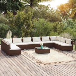 vidaXL 11-tlg. Garten-Lounge-Set mit Kissen Poly Rattan Braun