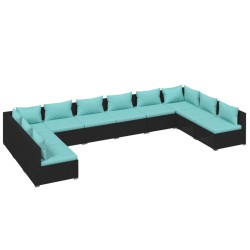 vidaXL 10-tlg. Garten-Lounge-Set mit Kissen Poly Rattan Schwarz