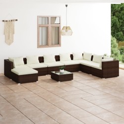 vidaXL 9-tlg. Garten-Lounge-Set mit Kissen Poly Rattan Braun