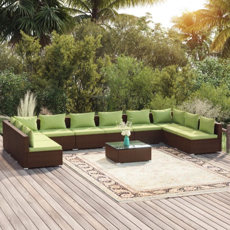 vidaXL 11-tlg. Garten-Lounge-Set mit Kissen Poly Rattan Braun vidaXL 11-tlg. Garten-Lounge-Set mit Kissen Poly Rattan Braun